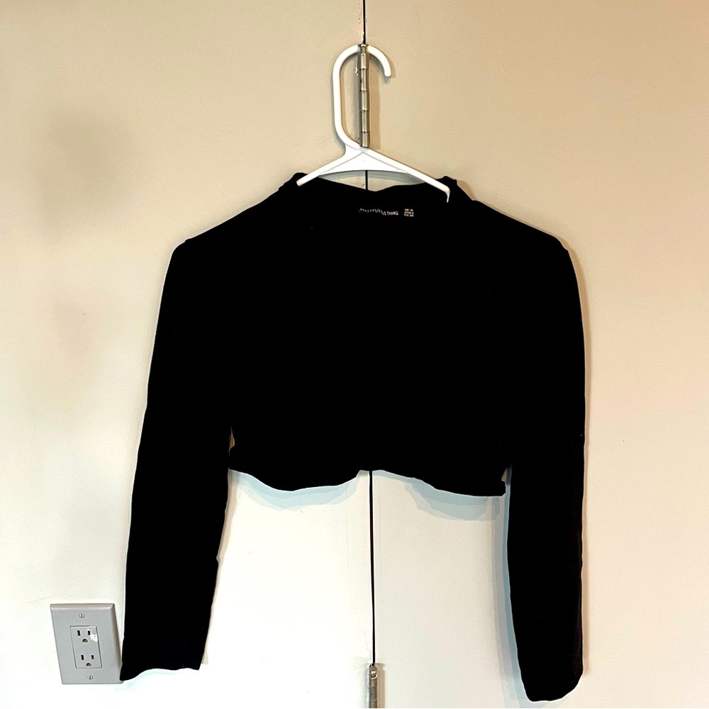 Black High Neck Long Sleeve Crop Top